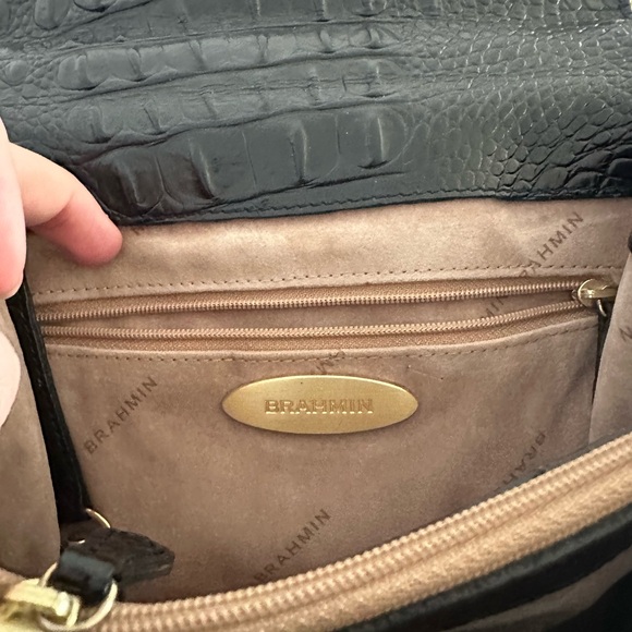 Brahmin Black Crocodile Embossed Genuine Leather purse with leather rose - Picture 4 of 5